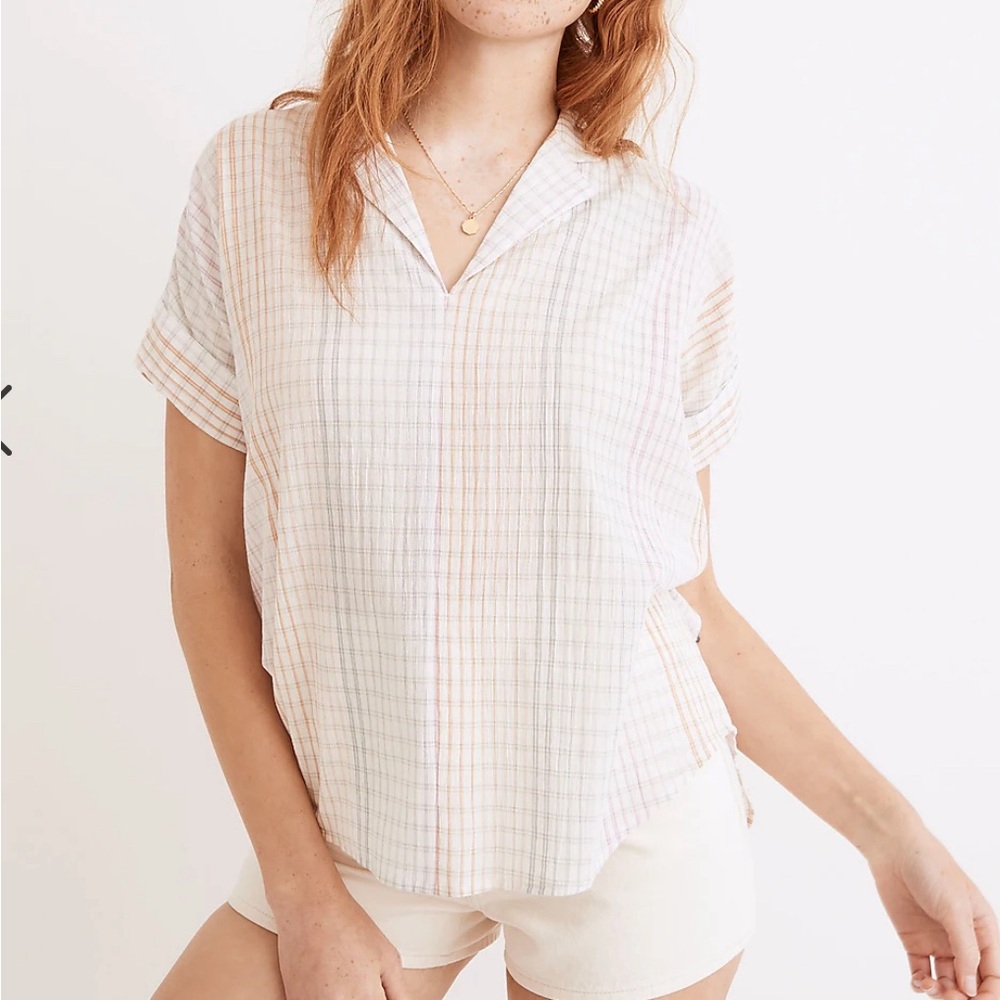 Madewell Lakeline Popover Shirt in Ombré Rainbow Plaid.